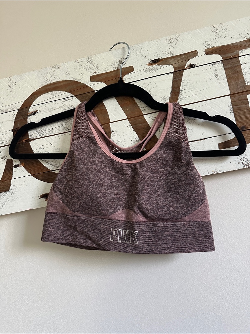 PINK Victoria's Secret Seamless High-Neck Sports Bra in Mauve